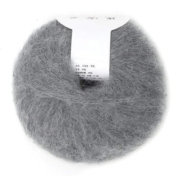 Hilitand Soft Mohair Angora Wool Yarn for DIY Knitting & Crochet - Light Grey - Perfect for Cozy Projects! - View 2 of 7