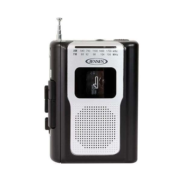 Jensen CR-100 Retro Portable AM/FM Radio & Cassette Player - Compact, Lightweight Design with Built-in Speaker
