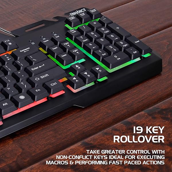 ENHANCE ENHANCE KL2 Gaming Keyboard: Quiet, RGB Lighting, Turbo Mode, Anti-Ghosting & Slim Metal Design - View 3 of 10