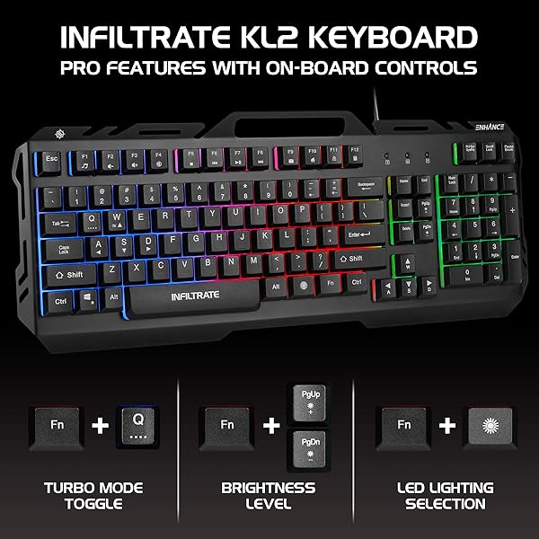 ENHANCE ENHANCE KL2 Gaming Keyboard: Quiet, RGB Lighting, Turbo Mode, Anti-Ghosting & Slim Metal Design - View 7 of 10