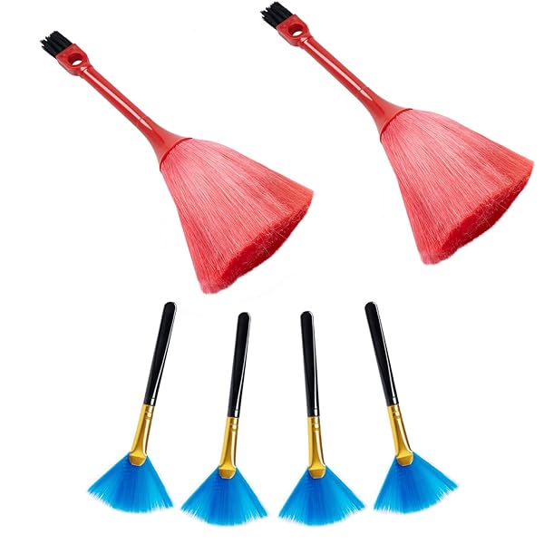 NUOMI Computer Brush Set 2 Pieces Double Ended Duster and 4 Pieces Fan Brushes for Keyboard Cleaning and Dusting Electronic Devices