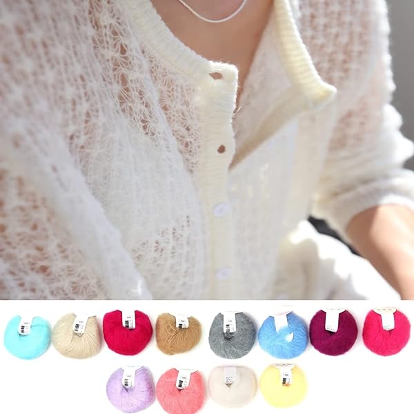 Hilitand Soft Mohair Angora Wool Yarn for DIY Knitting & Crochet - 12 Vibrant Colors Set - View 4 of 7