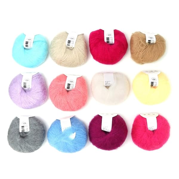 Hilitand Soft Mohair Angora Wool Yarn for DIY Knitting & Crochet - 12 Vibrant Colors Set - View 2 of 7
