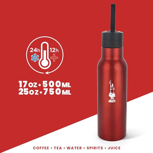 Bialetti Bialetti Stainless Steel Water Bottle 25oz Double Layered Vacuum Insulated Keeps Drinks Cold for 24 Hours Hot for 12 Hours Red - View 3 of 5