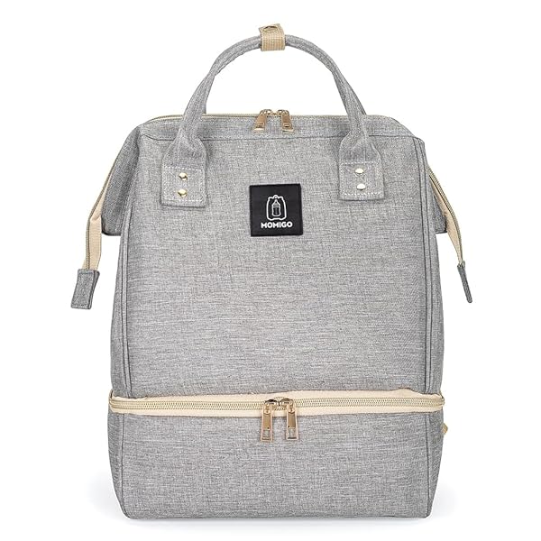MOMIGO Breast Pump Backpack with Cooler & USB Port - Moistureproof Double Layer for Moms on the Go (Large, Grey)