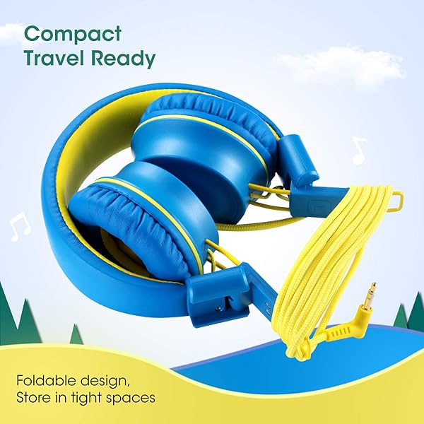 noot products Noot K33 Foldable Kids Headphones Tangle-Free 5ft Cord Wired On-Ear Headset for Children Teens iPad School Travel Electric Blue - View 3 of 4