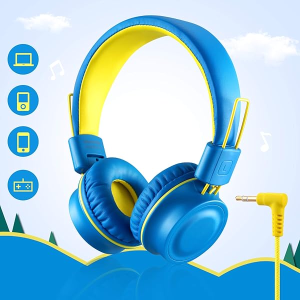 noot products Noot K33 Foldable Kids Headphones Tangle-Free 5ft Cord Wired On-Ear Headset for Children Teens iPad School Travel Electric Blue - View 4 of 4