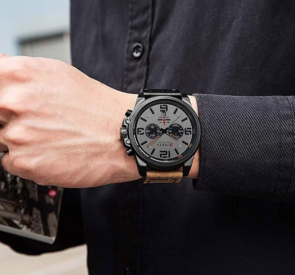 Gosasa Buy Gosasa Men's Sport Chronograph Quartz Watch - Brown Leather, 30M Waterproof, Military Style - View 6 of 7