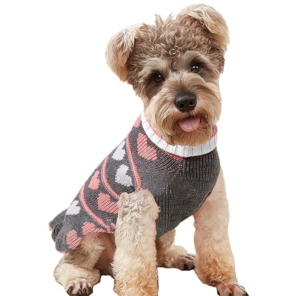 JECIKELON Jecikelon Pet Dog Long Sweater Dress Knitwear Turtleneck Pullover Warm Winter Puppy Sweater Grey Heart Small - View 2 of 8