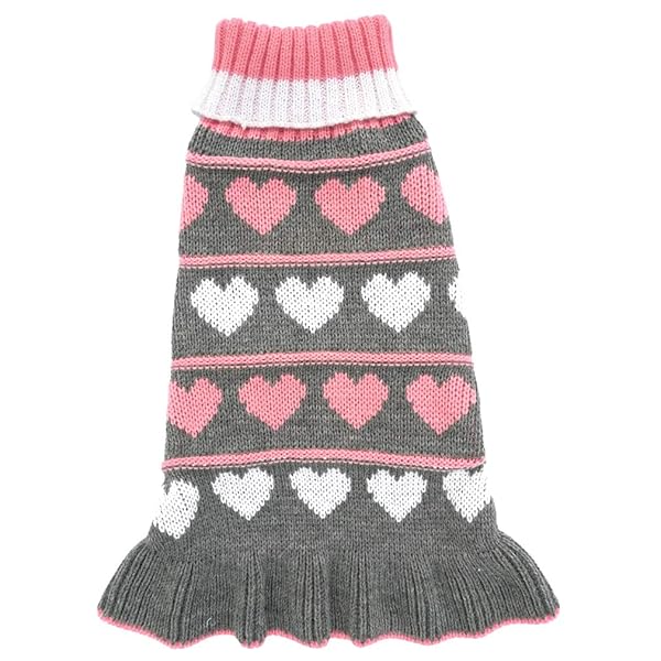 JECIKELON Jecikelon Pet Dog Long Sweater Dress Knitwear Turtleneck Pullover Warm Winter Puppy Sweater Grey Heart Small - View 4 of 8