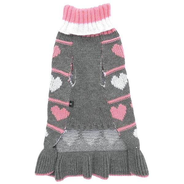 JECIKELON Jecikelon Pet Dog Long Sweater Dress Knitwear Turtleneck Pullover Warm Winter Puppy Sweater Grey Heart Small - View 5 of 8