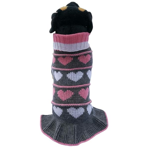 JECIKELON Jecikelon Pet Dog Long Sweater Dress Knitwear Turtleneck Pullover Warm Winter Puppy Sweater Grey Heart Small - View 6 of 8