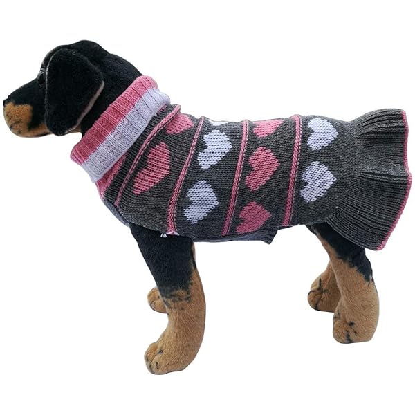 JECIKELON Jecikelon Pet Dog Long Sweater Dress Knitwear Turtleneck Pullover Warm Winter Puppy Sweater Grey Heart Small - View 7 of 8