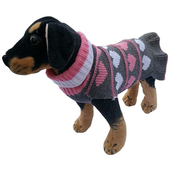 JECIKELON Jecikelon Pet Dog Long Sweater Dress Knitwear Turtleneck Pullover Warm Winter Puppy Sweater Grey Heart Small - View 8 of 8