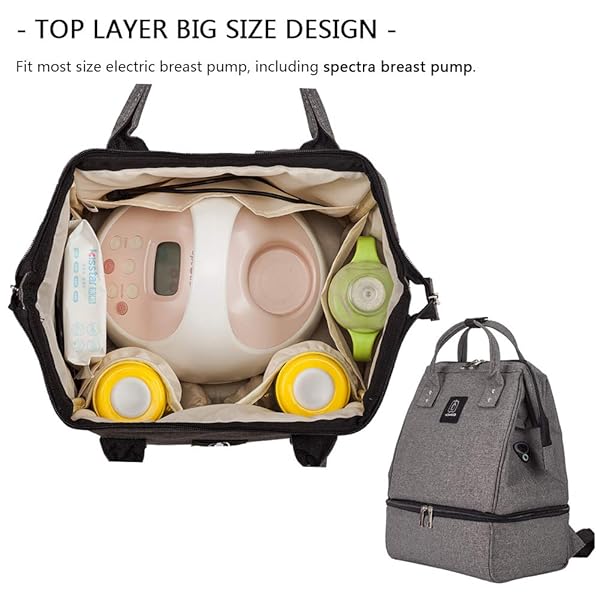 MOMIGO Breast Pump Backpack Cooler Moistureproof Double Layer USB Charging Large Grey Black for Outdoor Working Mothers - View 3 of 7