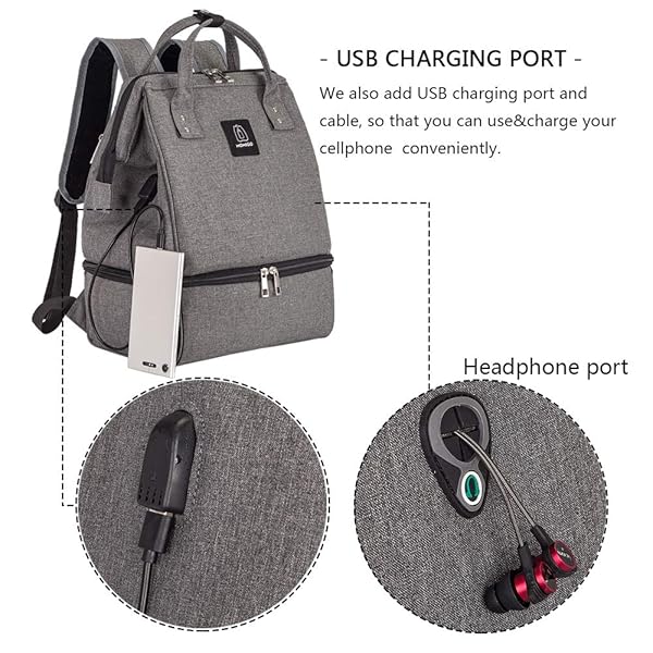 MOMIGO Breast Pump Backpack Cooler Moistureproof Double Layer USB Charging Large Grey Black for Outdoor Working Mothers - View 5 of 7