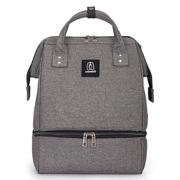 MOMIGO Breast Pump Backpack Cooler Moistureproof Double Layer USB Charging Large Grey Black for Outdoor Working Mothers