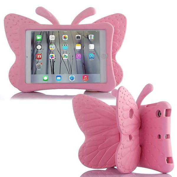 Simicoo iPad 9/8/7/10.2 & Air 3 Butterfly Case - Shockproof, Kids-Friendly, Heavy Duty Stand (Pink)