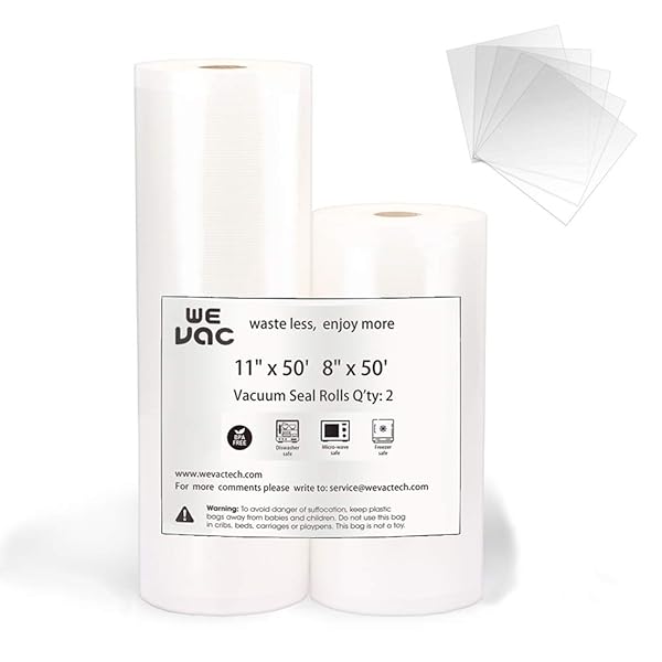 Wevac Buy Wevac Vacuum Sealer Bags 8x50 & 11x50 Rolls - BPA Free, Heavy Duty for Food Storage & Meal Prep
