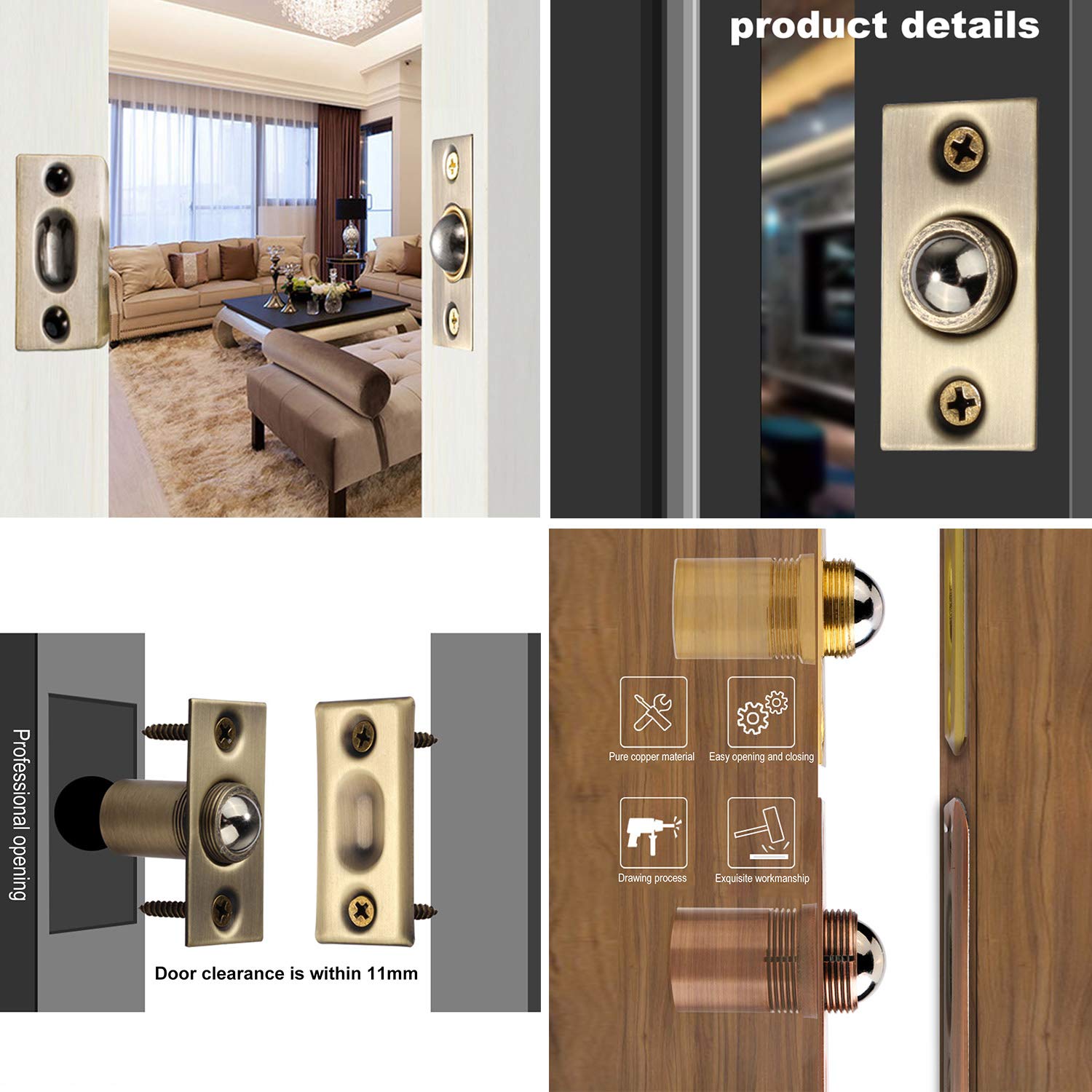 SAISN SAISN Adjustable Ball Catch Door Hardware for Closet and French Doors Pack of 2 Gold Finish - View 4 of 9