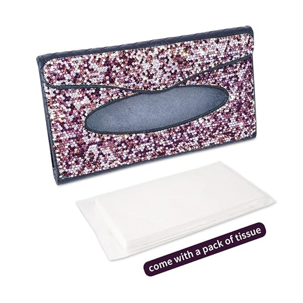 eing Car Sun Visor Tissue Box Holder Bling Crystal PU Leather Backseat Tissue Case for Women Purple 1 Pack - View 6 of 6