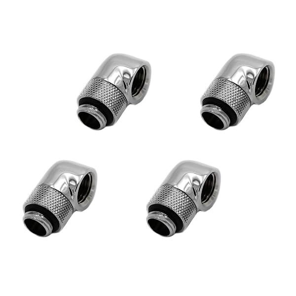 Floratek Floratek 90 Degree Fitting Male to Female Extender Adapter for Water Cooling 4-Pack Silver Metal Rigid PETG Tubing Connector - View 8 of 10
