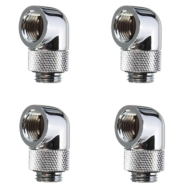 Floratek Floratek 90 Degree Fitting Male to Female Extender Adapter for Water Cooling 4-Pack Silver Metal Rigid PETG Tubing Connector