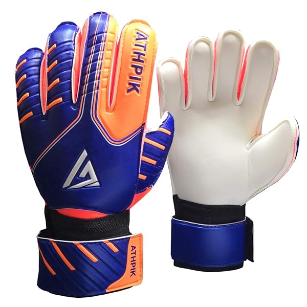 ATHPIK ATHPIK Junior Soccer Goalie Gloves - Indoor/Outdoor, Finger Spines Protection, Strong Grip for Kids & Youth (Blue, Size 7)