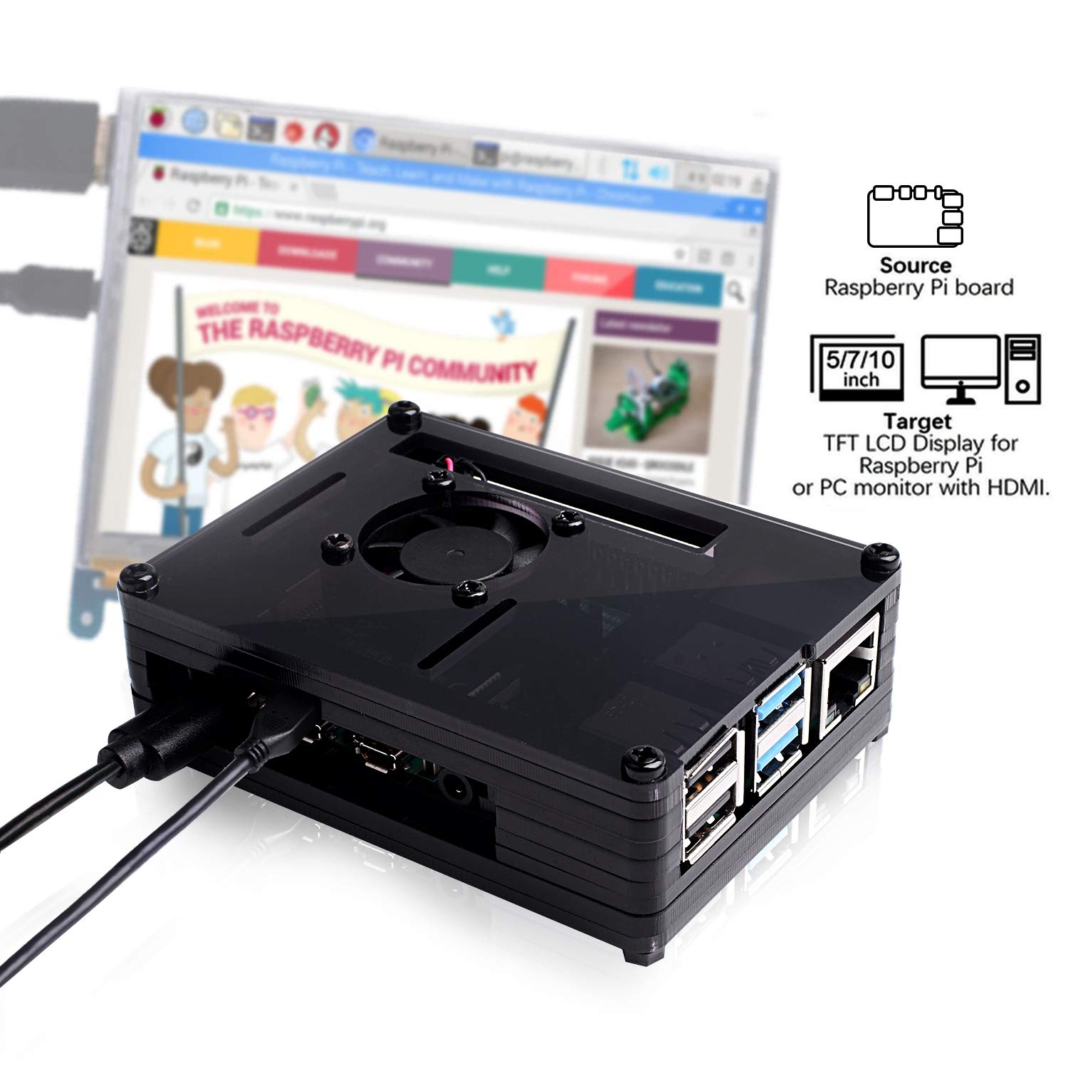 Smraza Smraza Raspberry Pi 4 Case with Cooling Fan and Heatsinks USB-C Power Supply for Raspberry Pi 4 Model B Black - View 7 of 9