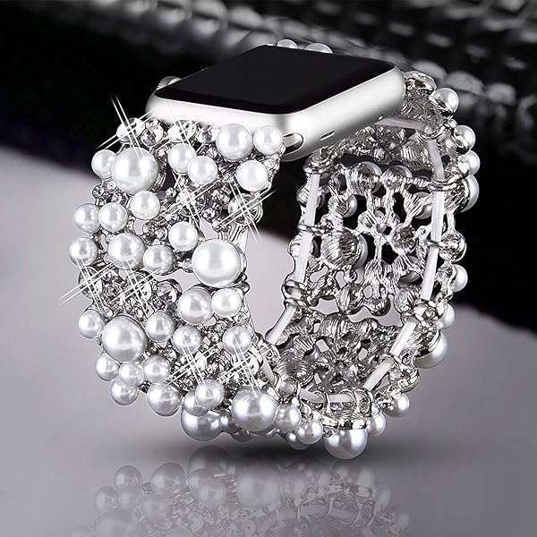 VIQIV VIQIV Bling Bands for Apple Watch: Stylish Rhinestone & Pearl Bracelet for Series SE, 9, 8, 7, 6, 5, 4, 3, 2 & Ultra - View 4 of 10