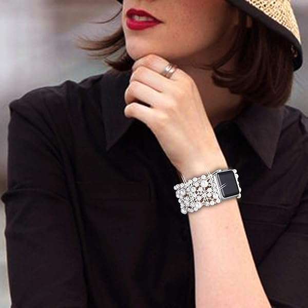 VIQIV VIQIV Bling Bands for Apple Watch: Stylish Rhinestone & Pearl Bracelet for Series SE, 9, 8, 7, 6, 5, 4, 3, 2 & Ultra - View 8 of 10