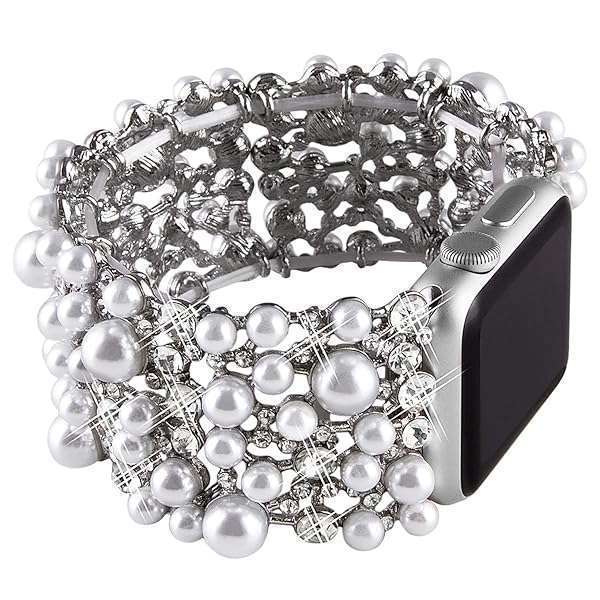 VIQIV VIQIV Bling Bands for Apple Watch: Stylish Rhinestone & Pearl Bracelet for Series SE, 9, 8, 7, 6, 5, 4, 3, 2 & Ultra - View 10 of 10