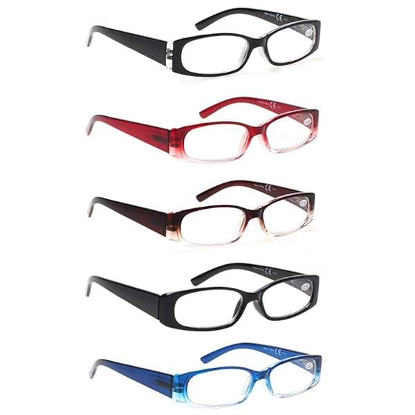 SIGVAN 5 Pack Spring Hinge Reading Glasses Rectangular Fashion Quality Readers for Men and Women Medium 4.0 Mix