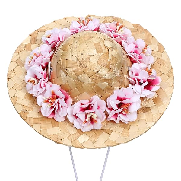 POPETPOP POPETPOP Floral Dog Straw Hat - Adjustable Sun Bucket Cap for Small Dogs & Cats - Perfect for Hawaii Garden Adventures!