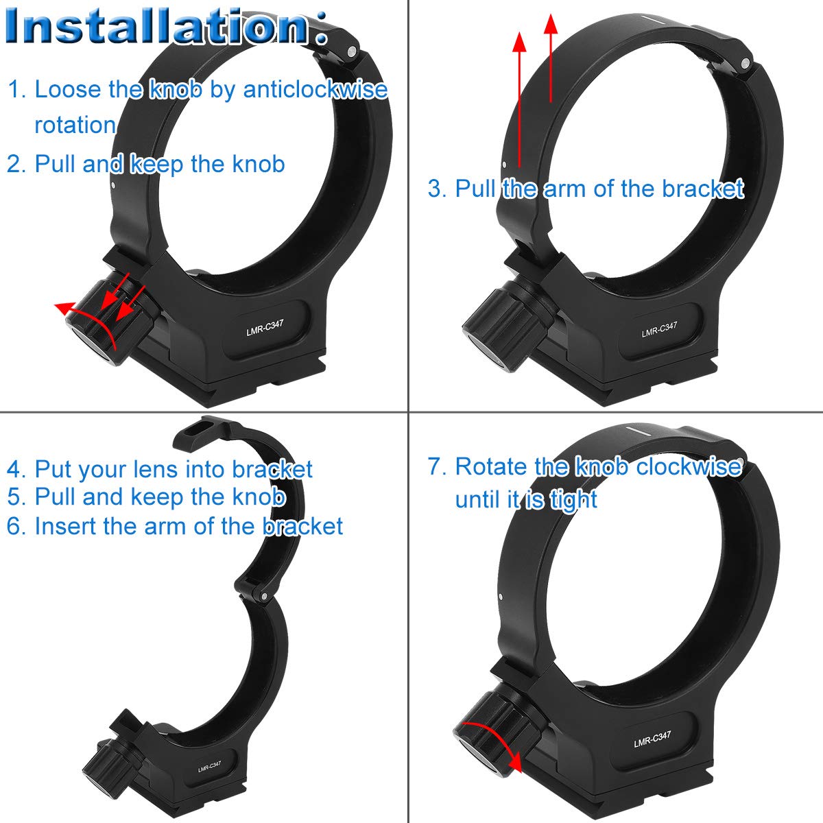 Haoge Haoge LMR-C347 Lens Collar Replacement Foot for Canon EF 300mm 400mm 70-200mm Lenses with Built-in Arca Type Plate - View 4 of 7