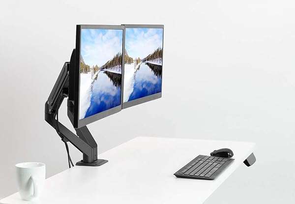 VIVO "VIVO Dual Monitor Arm for 17-27" Screens - Adjustable Desk Mount Stand, Tension Spring, Black - STAND-V102O" - View 4 of 11
