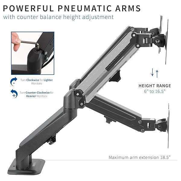VIVO "VIVO Dual Monitor Arm for 17-27" Screens - Adjustable Desk Mount Stand, Tension Spring, Black - STAND-V102O" - View 6 of 11