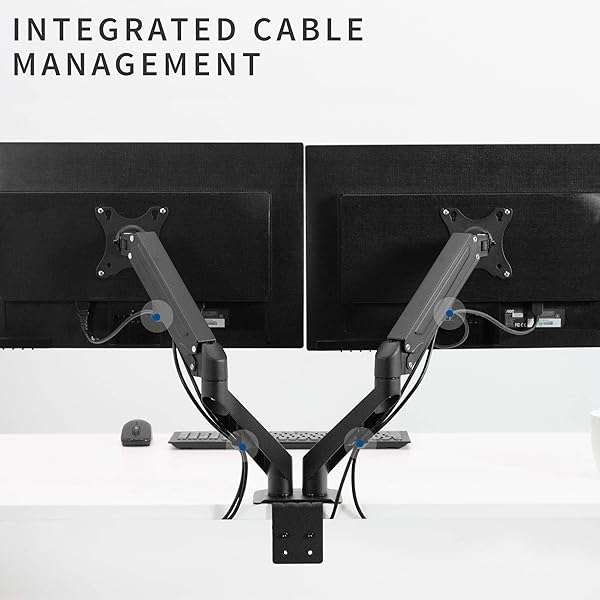 VIVO "VIVO Dual Monitor Arm for 17-27" Screens - Adjustable Desk Mount Stand, Tension Spring, Black - STAND-V102O" - View 8 of 11