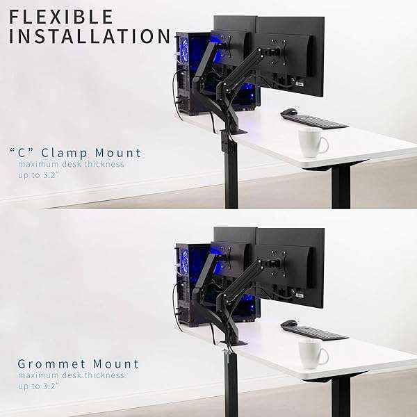 VIVO "VIVO Dual Monitor Arm for 17-27" Screens - Adjustable Desk Mount Stand, Tension Spring, Black - STAND-V102O" - View 9 of 11