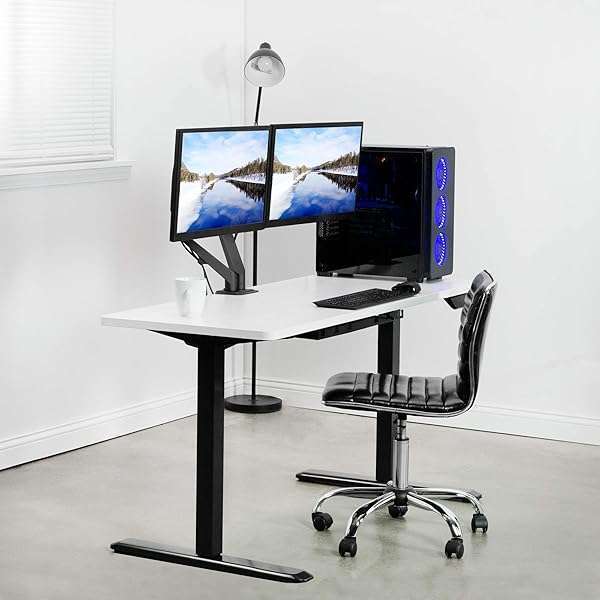 VIVO "VIVO Dual Monitor Arm for 17-27" Screens - Adjustable Desk Mount Stand, Tension Spring, Black - STAND-V102O" - View 10 of 11