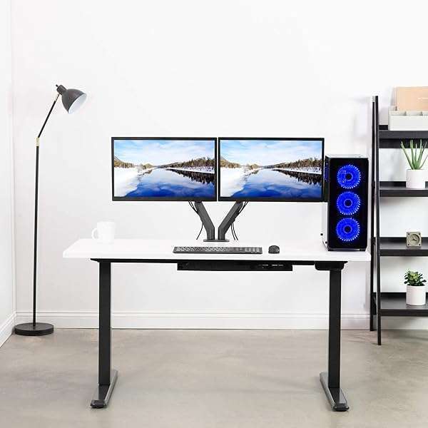 VIVO "VIVO Dual Monitor Arm for 17-27" Screens - Adjustable Desk Mount Stand, Tension Spring, Black - STAND-V102O" - View 11 of 11
