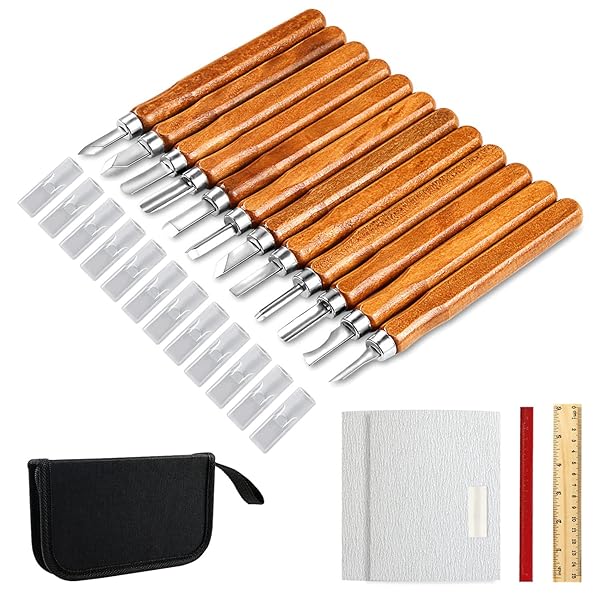 AUGSUN 20 PCS AUGSUN Wood Carving Knife Set - Essential Tools for DIY Sculpting & Carpenters, Perfect for Beginners & Experts