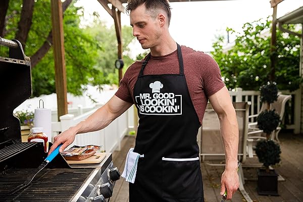 ALLER HOME&KITCHEN Funny Chef Apron for Men Humorous Cooking Apron with Adjustable Straps Deep Pockets Water Stain Resistant Perfect for Gifts - View 4 of 6