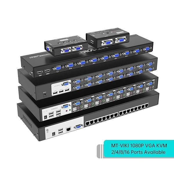 MT-VIKI MT-VIKI 4 Port KVM Switch: Share 4 PCs with 1 Monitor, Keyboard & Mouse - Includes 4 VGA Cables & USB Hub - View 4 of 10
