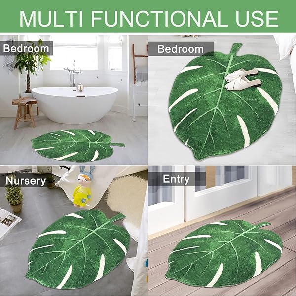 HAOCOO HAOCOO 2x3 Feet Leaves Velveteen Green Non-Slip Bath Mat Soft Microfiber Machine Washable Luxury Rug for Bathroom and Door Decor - View 6 of 7