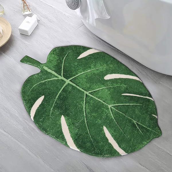HAOCOO HAOCOO 2x3 Feet Leaves Velveteen Green Non-Slip Bath Mat Soft Microfiber Machine Washable Luxury Rug for Bathroom and Door Decor