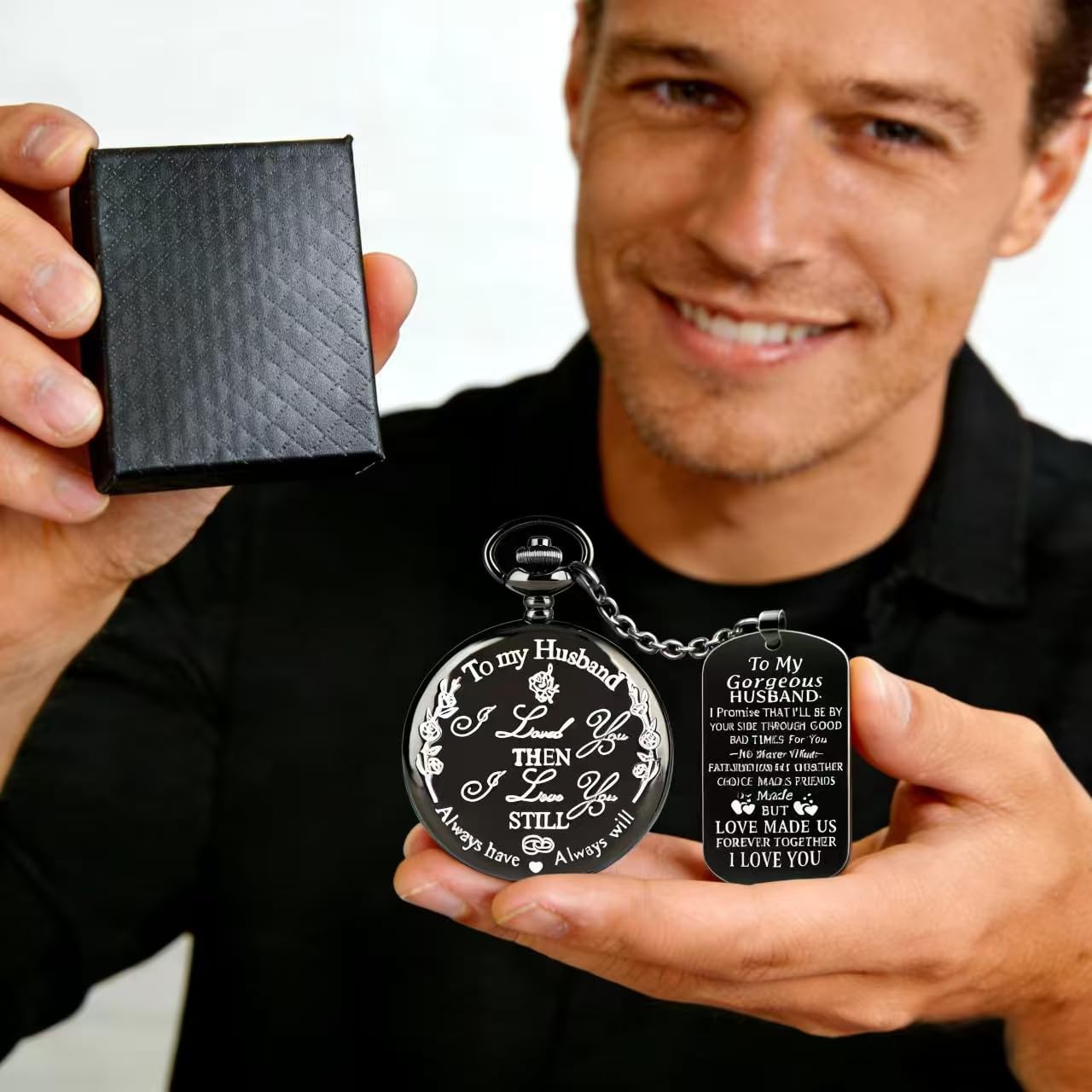 Udaney Udaney My Husband Pocket Watch Gifts for Him Birthday Graduation Present Engraved Pocket Watch for Men Best Gifts from Wife - View 5 of 6