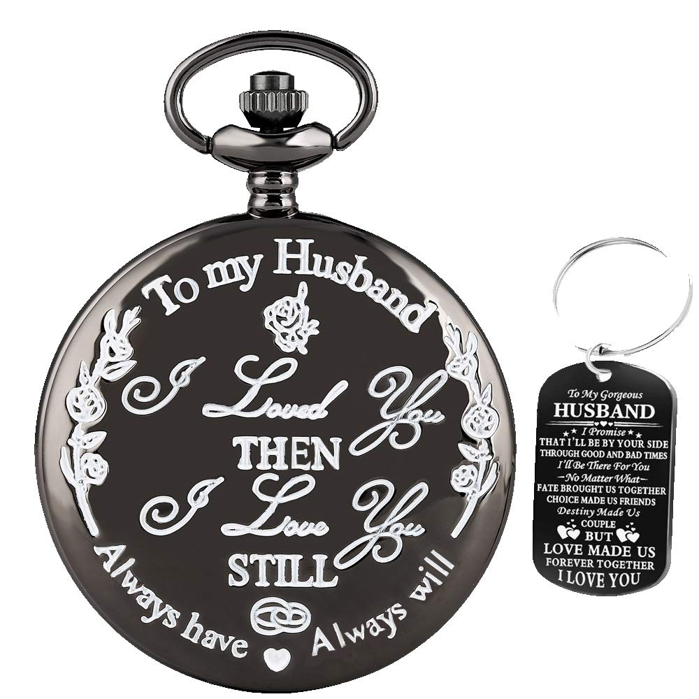 Udaney My Husband Pocket Watch Gifts for Him Birthday Graduation Present Engraved Pocket Watch for Men Best Gifts from Wife