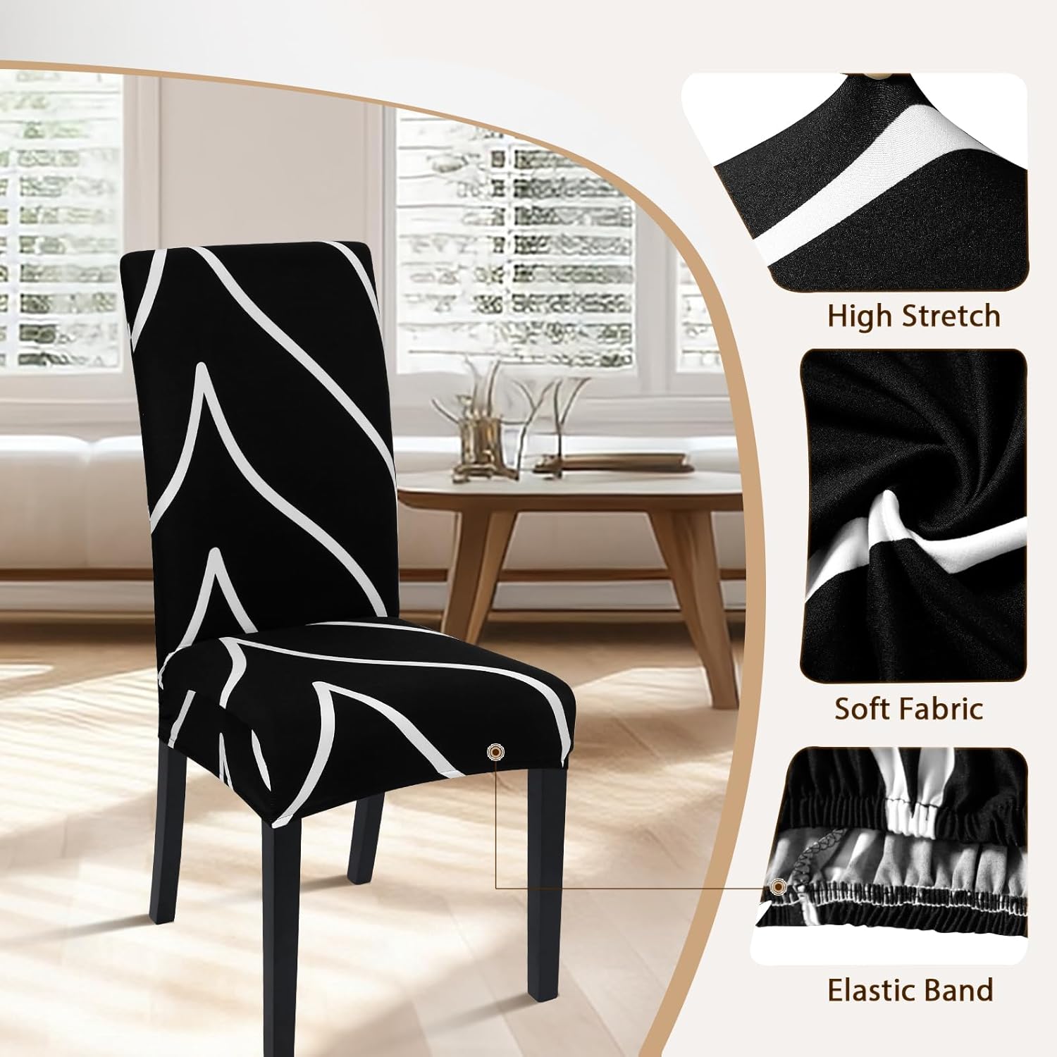 SearchI SearchI Stretch Dining Room Chair Covers Set of 4 Removable Washable Spandex Slipcovers for Kitchen Hotel Ceremony Black - View 3 of 8