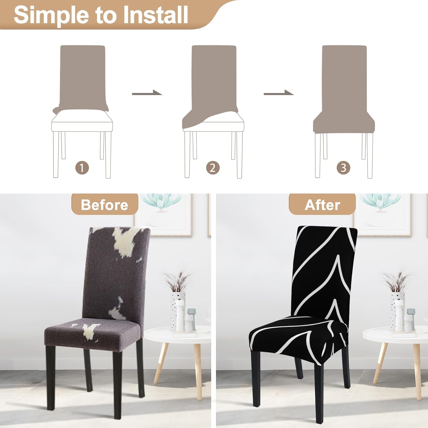 SearchI SearchI Stretch Dining Room Chair Covers Set of 4 Removable Washable Spandex Slipcovers for Kitchen Hotel Ceremony Black - View 4 of 8